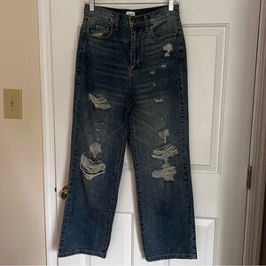 Sneak Peek Blue Flare Jeans with Vintage Distressing